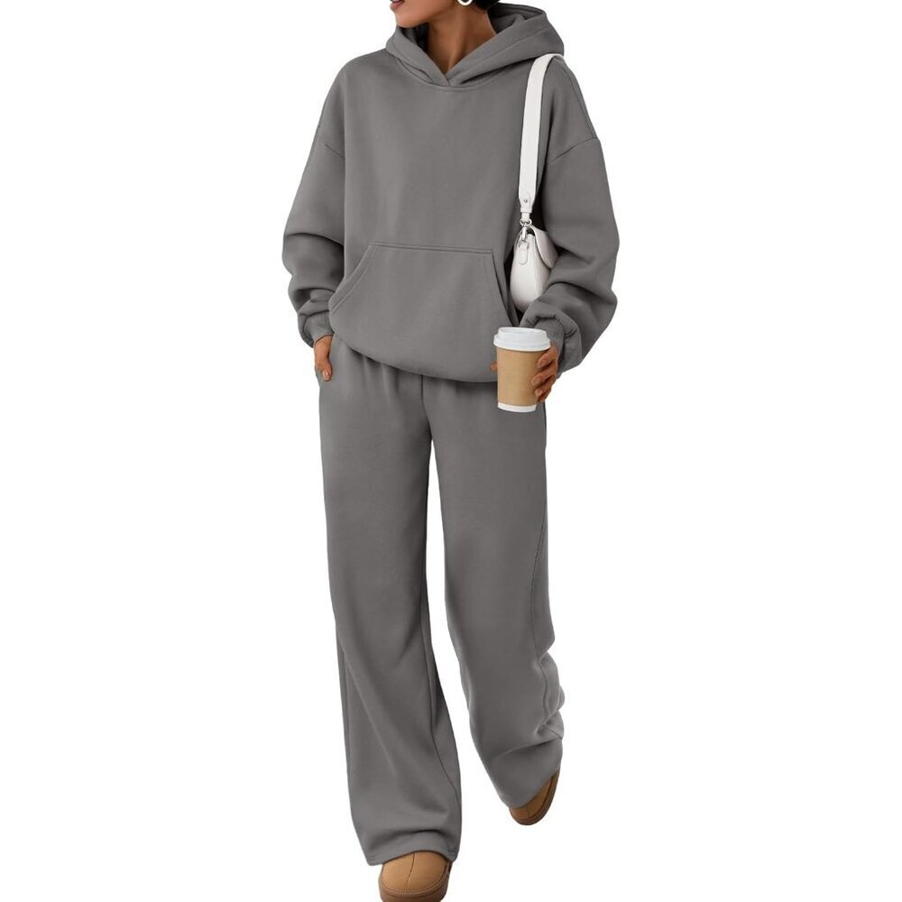 2 Piece Lounge Sweat Sets Plus Size Fall Fashion Matching Sweatsuits Wide Leg Pa